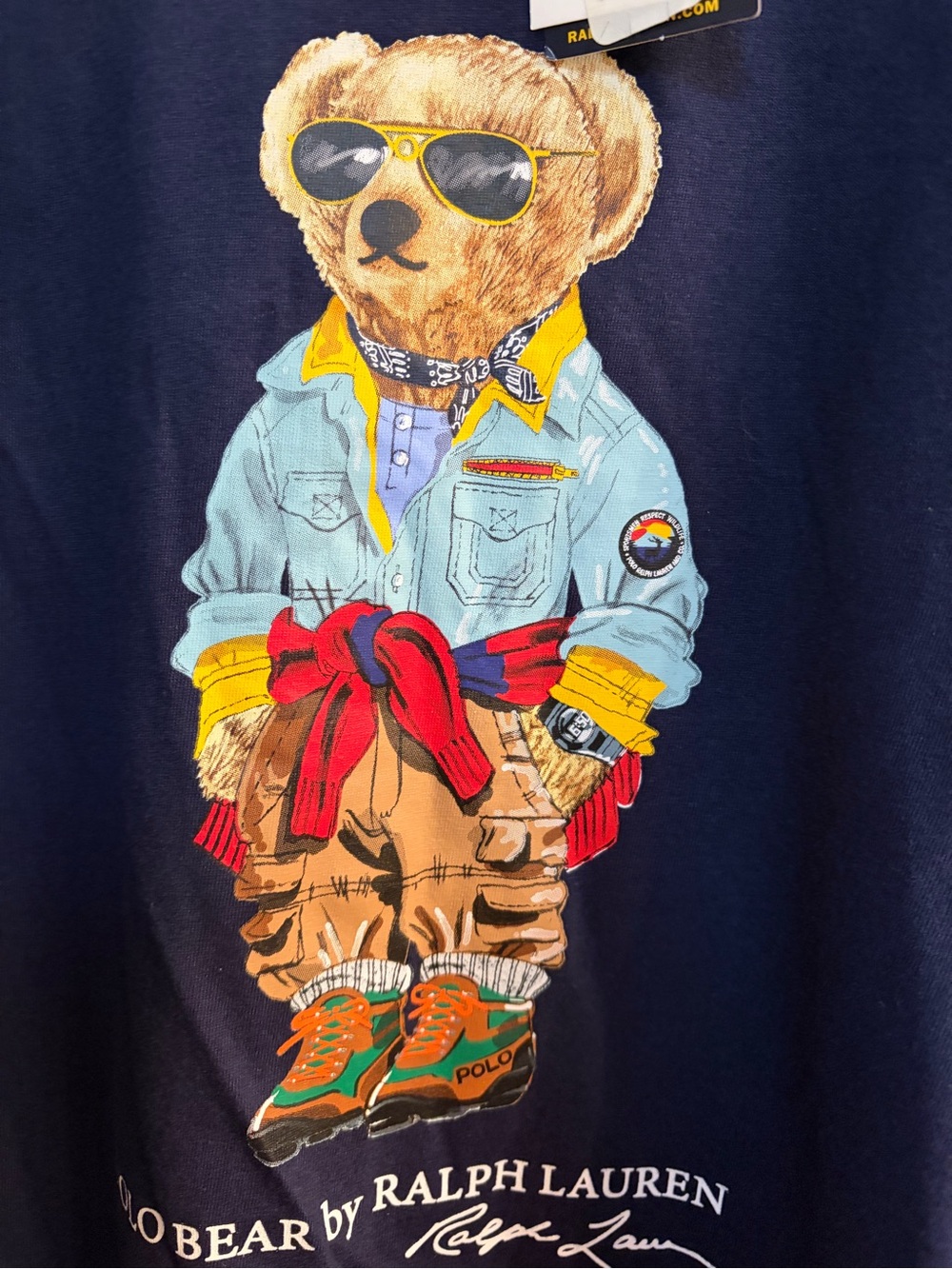 Polo by Ralph Lauren Men’s Navy Tee with Orange & Yellow Sleeves - Picture 7 of 7